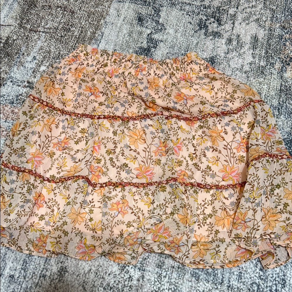 LC Lauren Conrad Peach Floral Tiered Skirt with Pink & Yellow Blooms - Picture 2 of 5